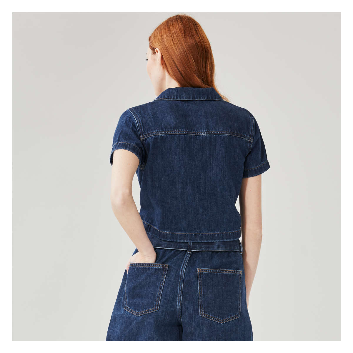 Crop Denim Shirt in Medium Wash from Joe Fresh